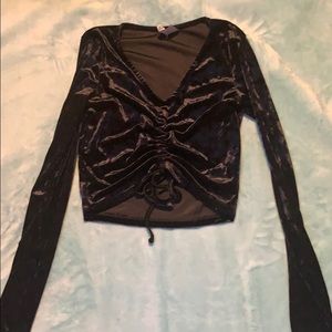 Long sleeve velvet plunging black shirt